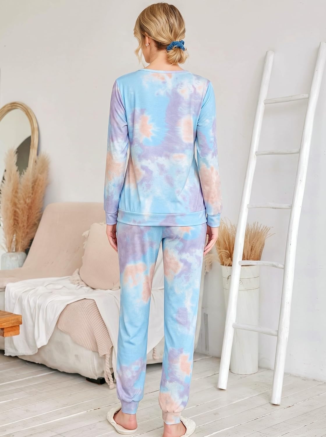 image:imageEkouaer Womens Jogger Pajama Sets Long Sleeve Sleepwear Lounge Sets XSXXLBlue Tye Die