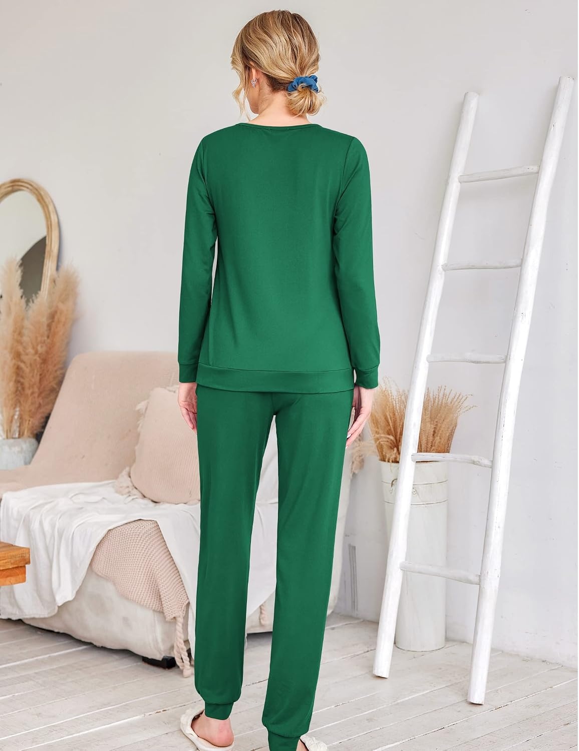 image:imageEkouaer Womens Jogger Pajama Sets Long Sleeve Sleepwear Lounge Sets XSXXLDark Green