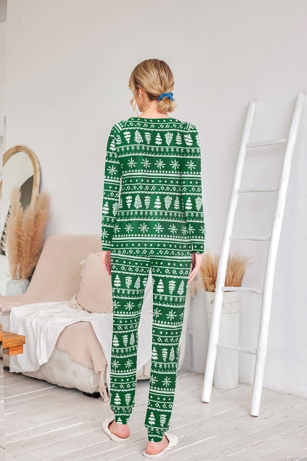 image:imageEkouaer Womens Jogger Pajama Sets Long Sleeve Sleepwear Lounge Sets XSXXLGreen Christmas Tree