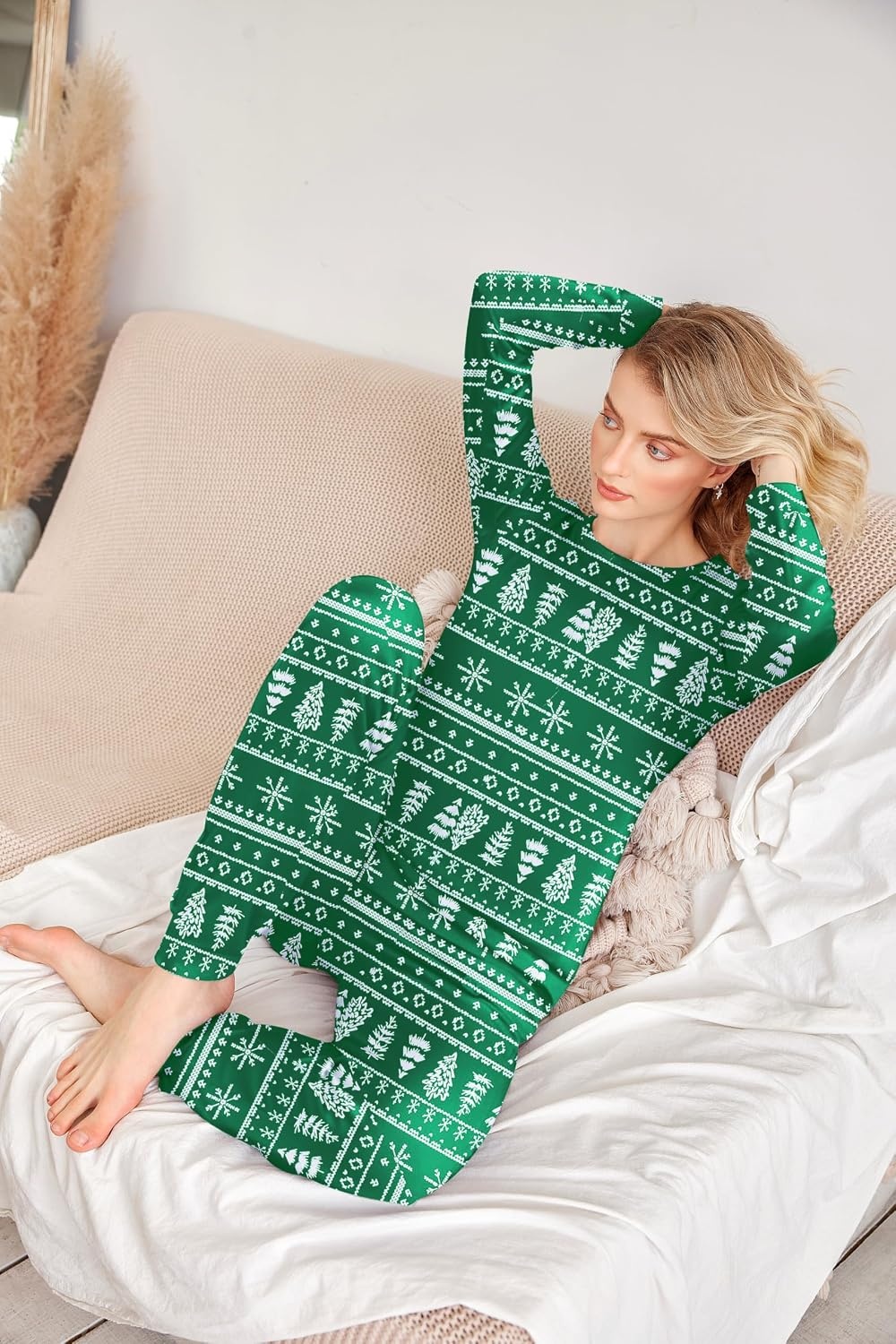 image:imageEkouaer Womens Jogger Pajama Sets Long Sleeve Sleepwear Lounge Sets XSXXLGreen Christmas Tree