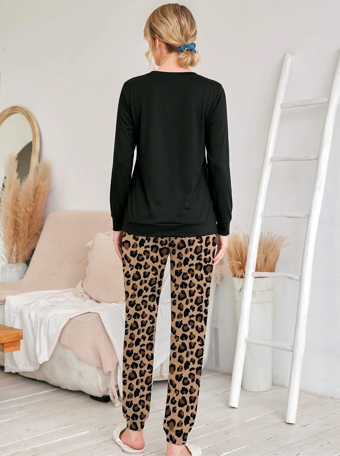 image:imageEkouaer Womens Jogger Pajama Sets Long Sleeve Sleepwear Lounge Sets XSXXLLeopard Lip Print