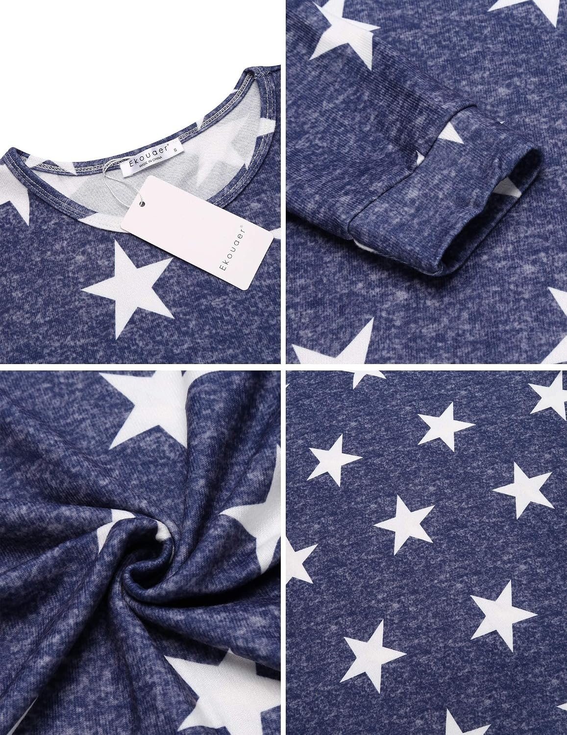 image:imageEkouaer Womens Jogger Pajama Sets Long Sleeve Sleepwear Lounge Sets XSXXLLong Blue White Star