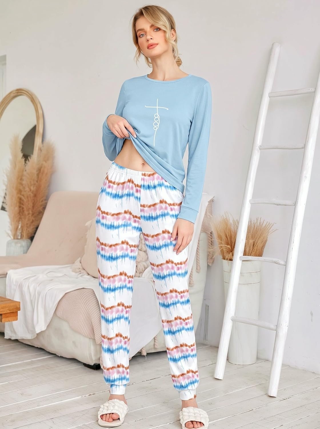 image:imageEkouaer Womens Jogger Pajama Sets Long Sleeve Sleepwear Lounge Sets XSXXLOmbre Blue