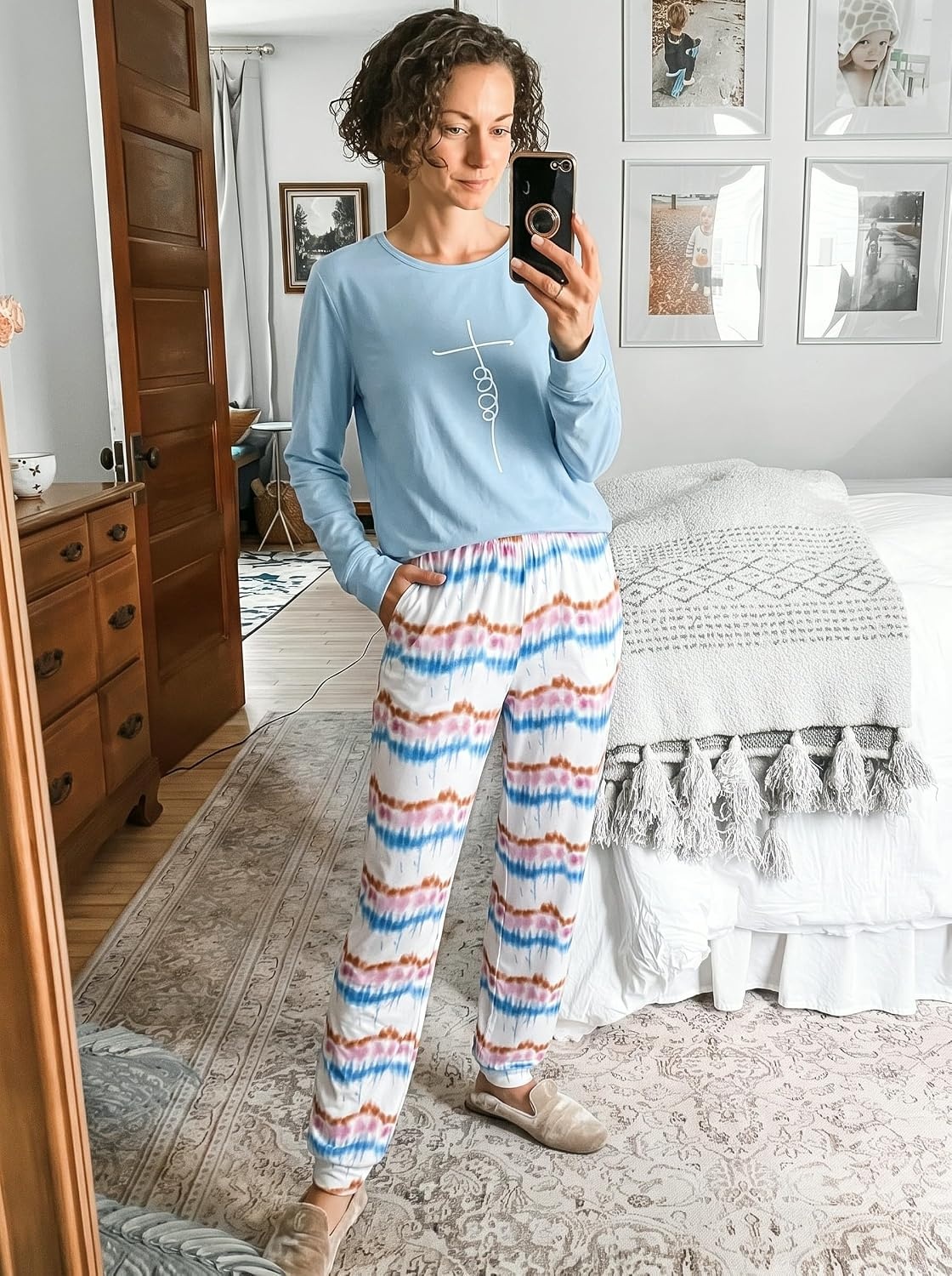 image:imageEkouaer Womens Jogger Pajama Sets Long Sleeve Sleepwear Lounge Sets XSXXLOmbre Blue