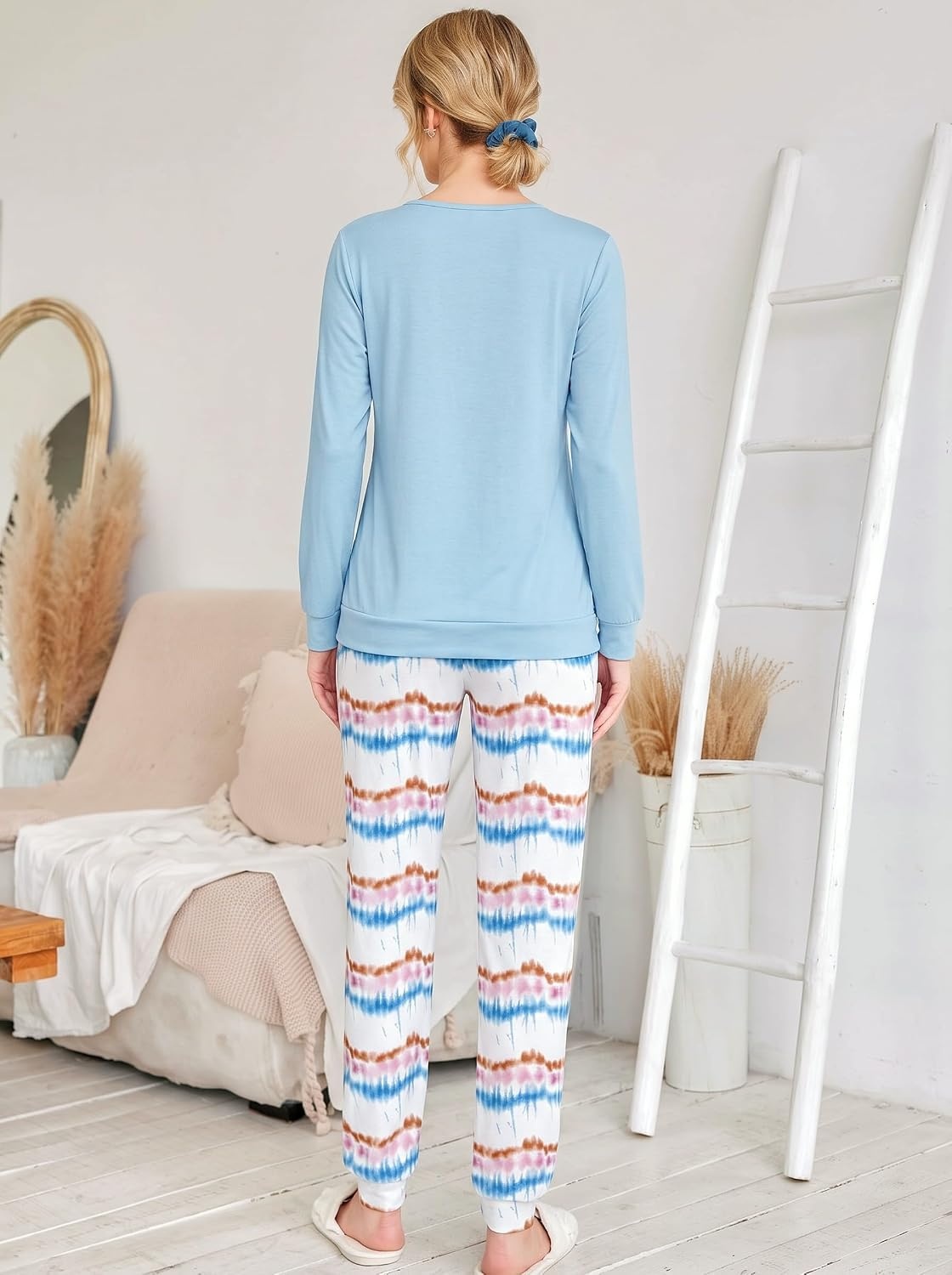 image:imageEkouaer Womens Jogger Pajama Sets Long Sleeve Sleepwear Lounge Sets XSXXLOmbre Blue