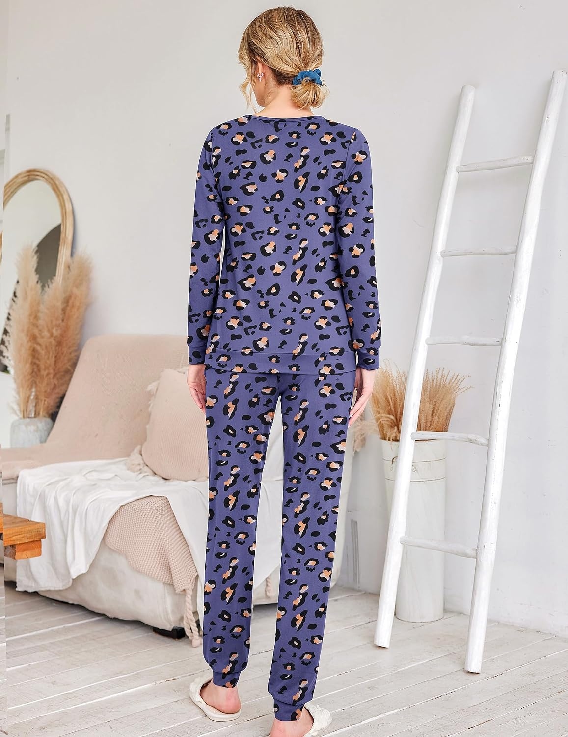 image:imageEkouaer Womens Jogger Pajama Sets Long Sleeve Sleepwear Lounge Sets XSXXLPurple Leopard