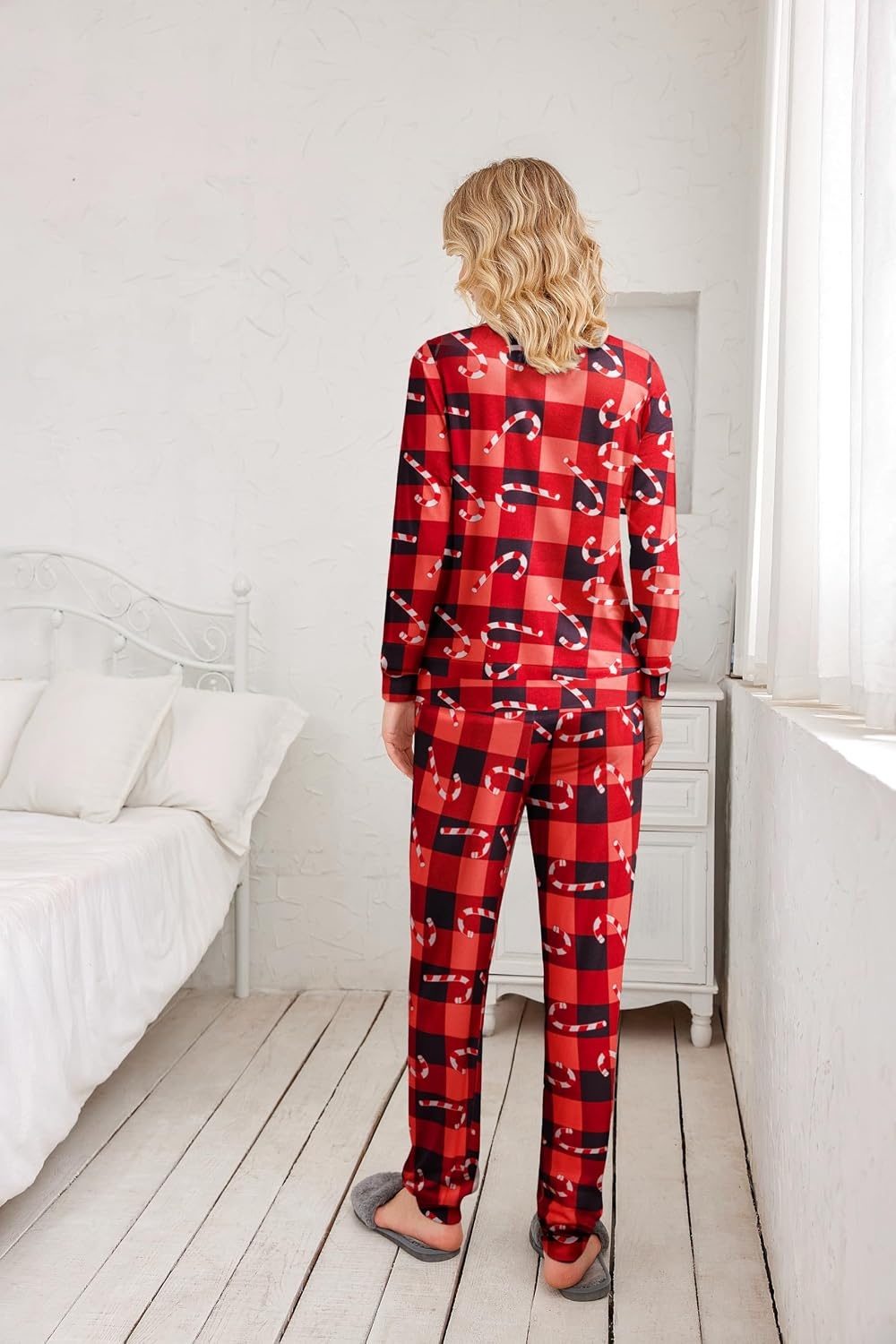 image:imageEkouaer Womens Jogger Pajama Sets Long Sleeve Sleepwear Lounge Sets XSXXLRed Plaid Snowflake
