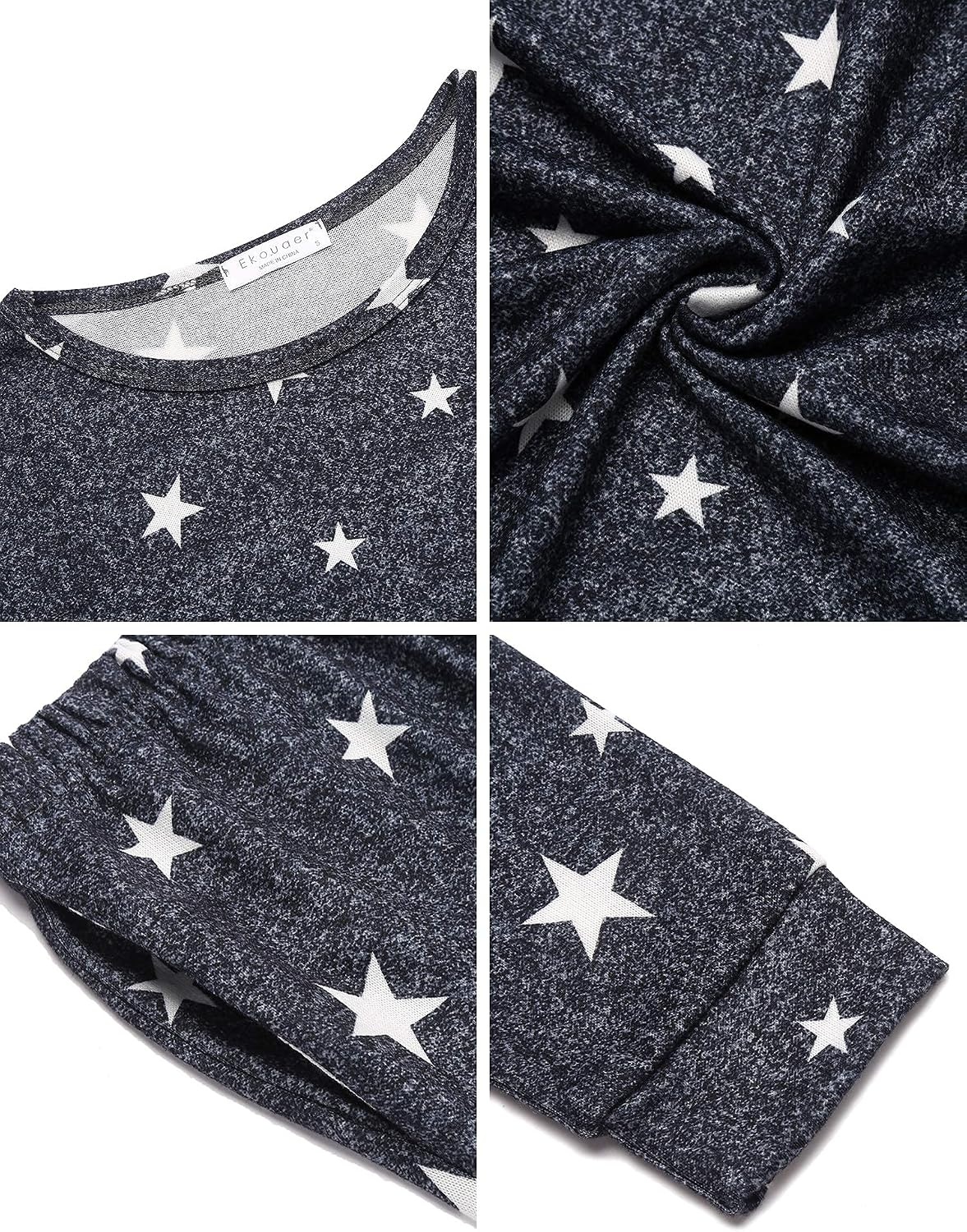 image:imageEkouaer Womens Jogger Pajama Sets Long Sleeve Sleepwear Lounge Sets XSXXLSpace Dye Grey White Star