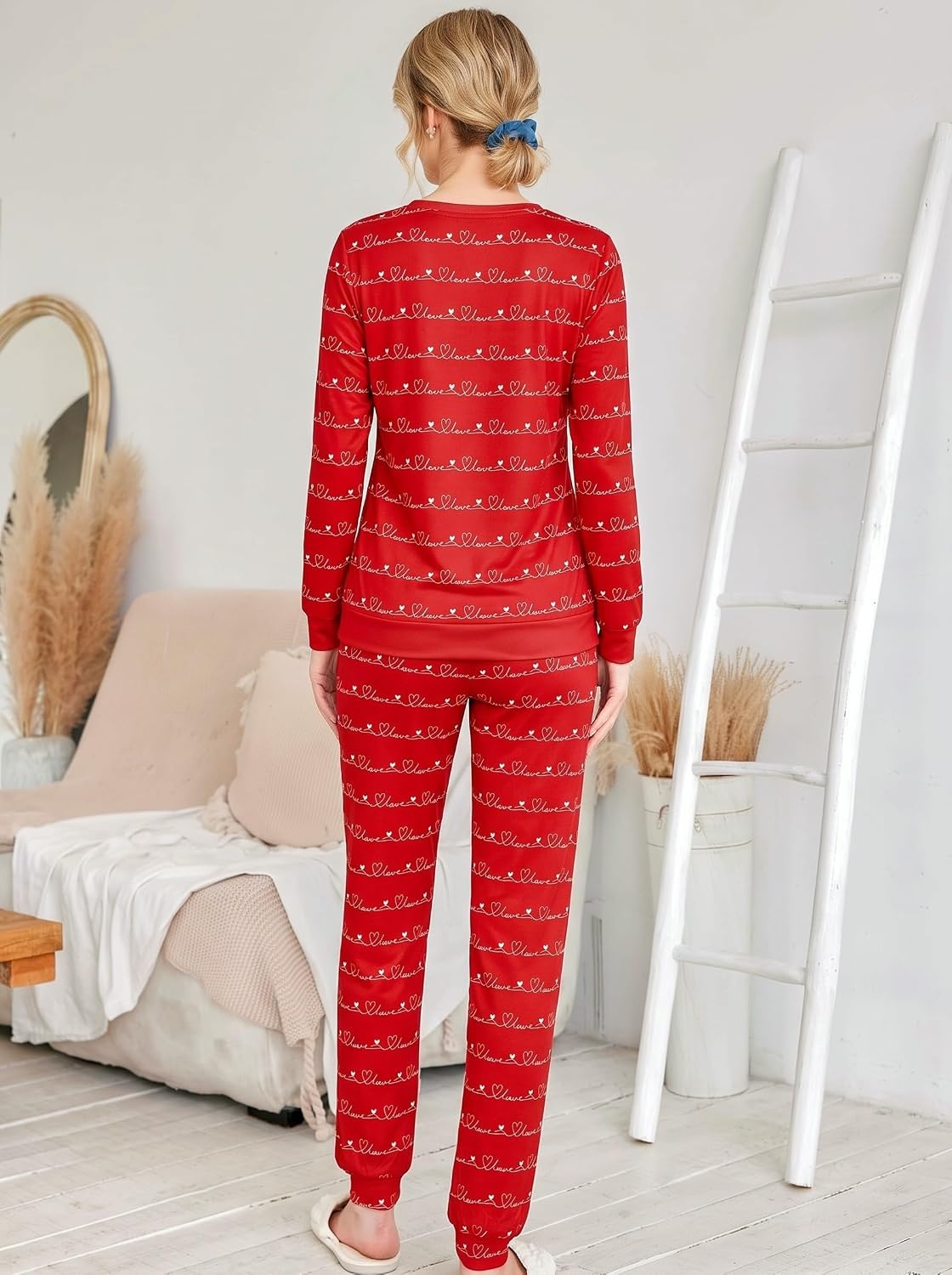 image:imageEkouaer Womens Jogger Pajama Sets Long Sleeve Sleepwear Lounge Sets XSXXLValentine Red Love Print