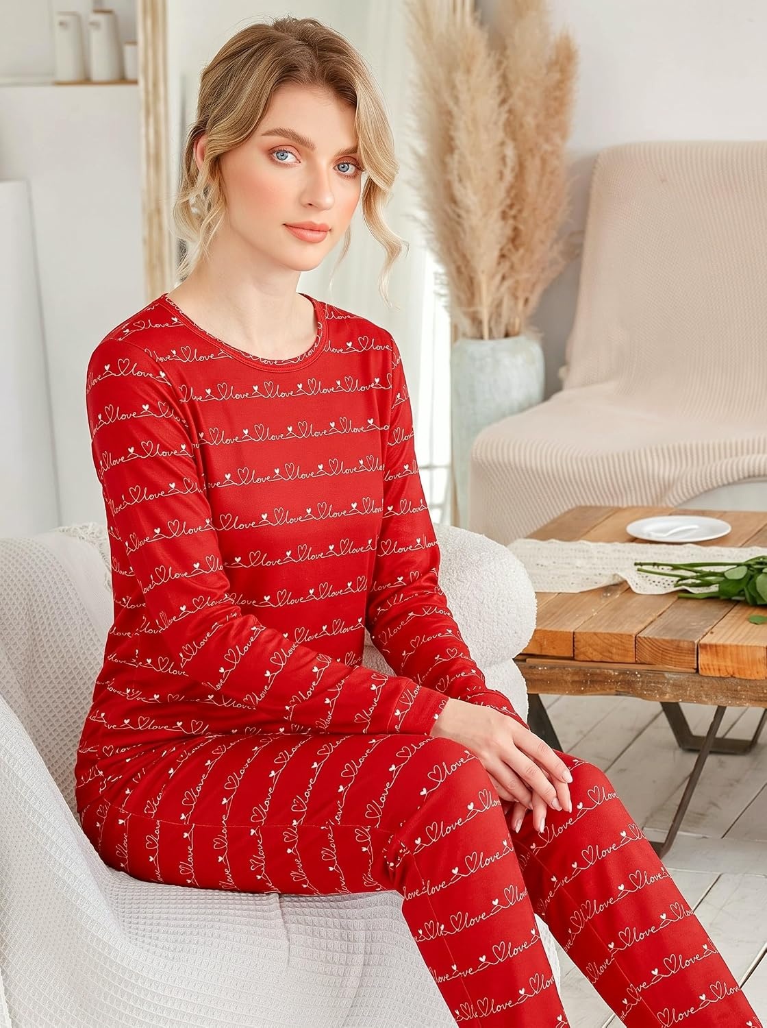 image:imageEkouaer Womens Jogger Pajama Sets Long Sleeve Sleepwear Lounge Sets XSXXLValentine Red Love Print