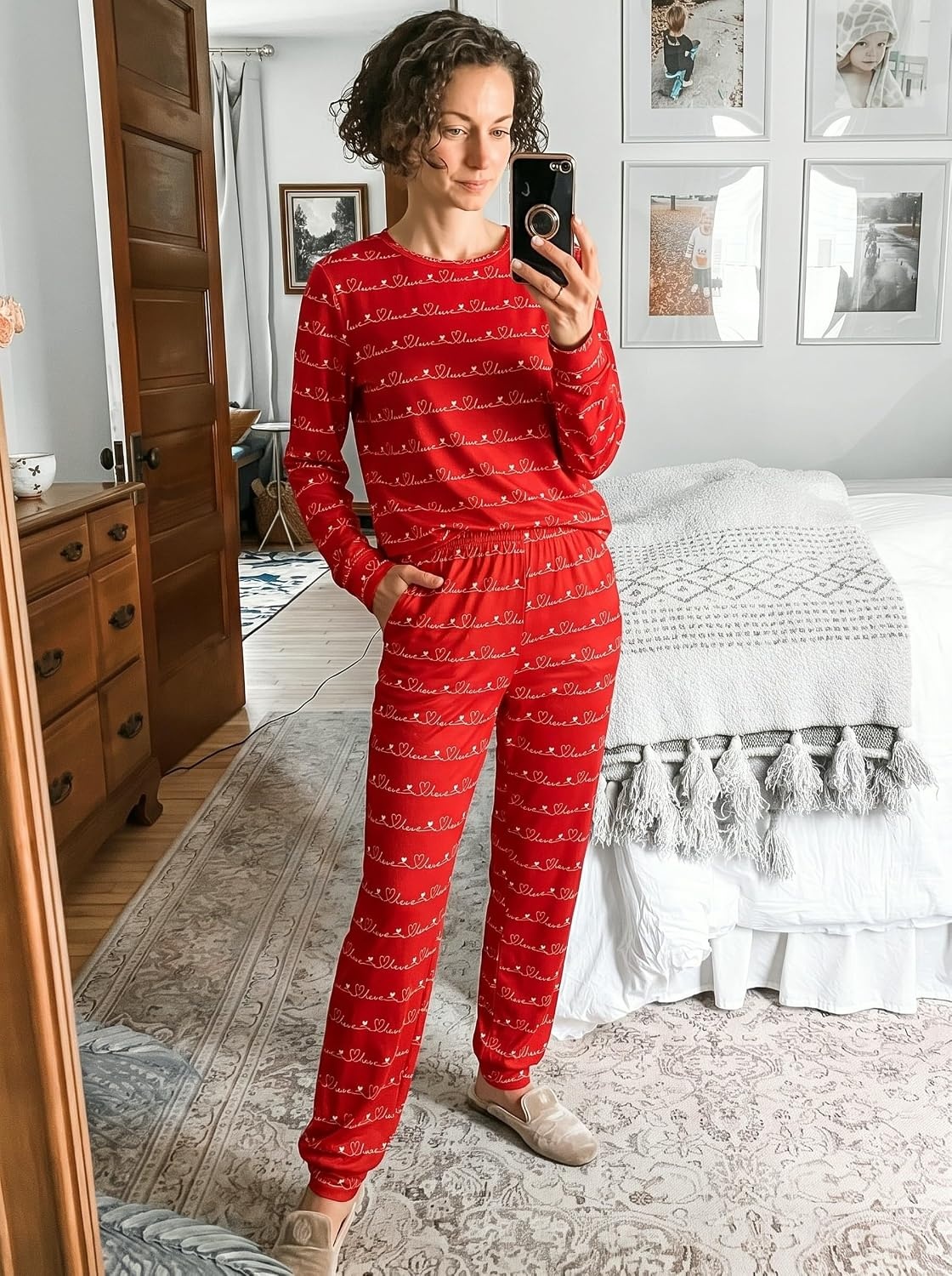 image:imageEkouaer Womens Jogger Pajama Sets Long Sleeve Sleepwear Lounge Sets XSXXLValentine Red Love Print