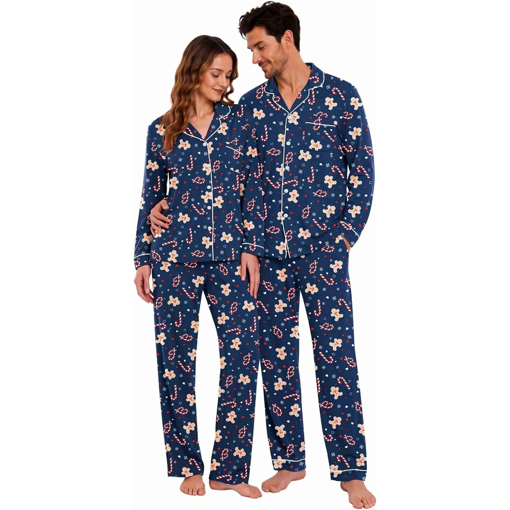 image:imageEkouaer Matching Pajamas for Couples Long Sleeve Pjs Set Cozy LoungewearChristmas Navy
