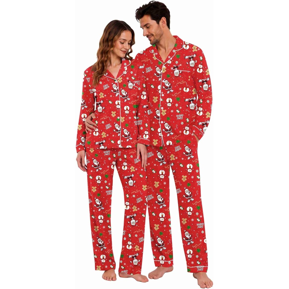image:imageEkouaer Matching Pajamas for Couples Long Sleeve Pjs Set Cozy LoungewearChristmas Red