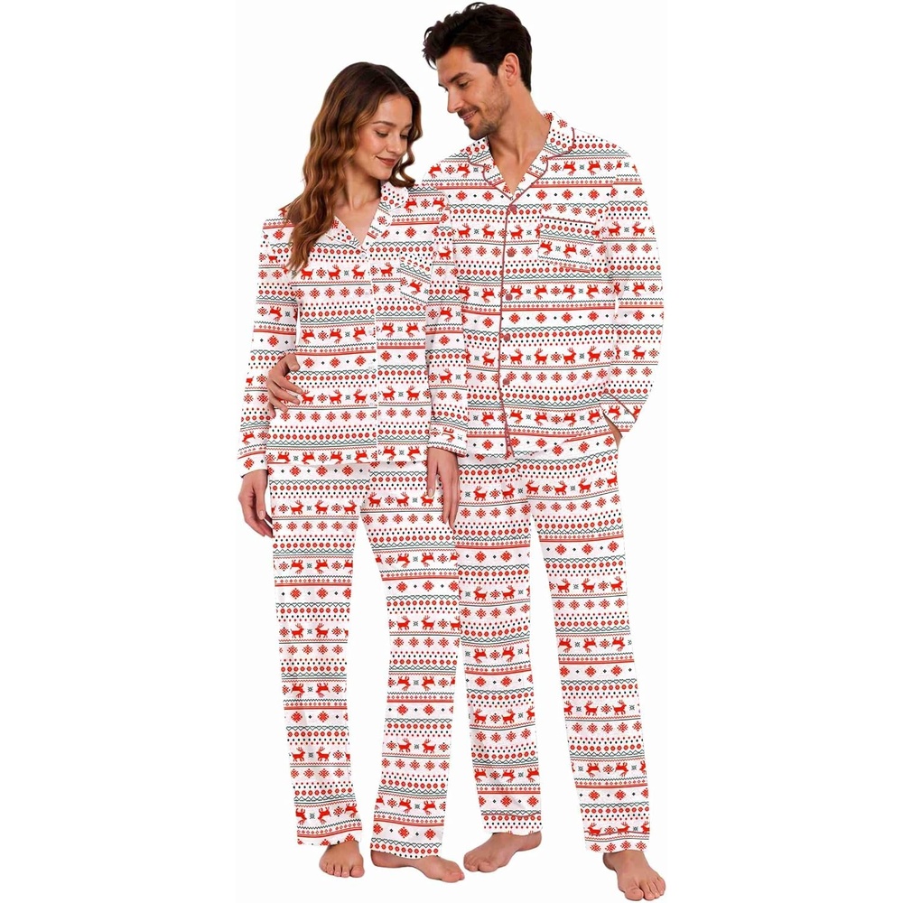 image:imageEkouaer Matching Pajamas for Couples Long Sleeve Pjs Set Cozy LoungewearChristmas Reindeer