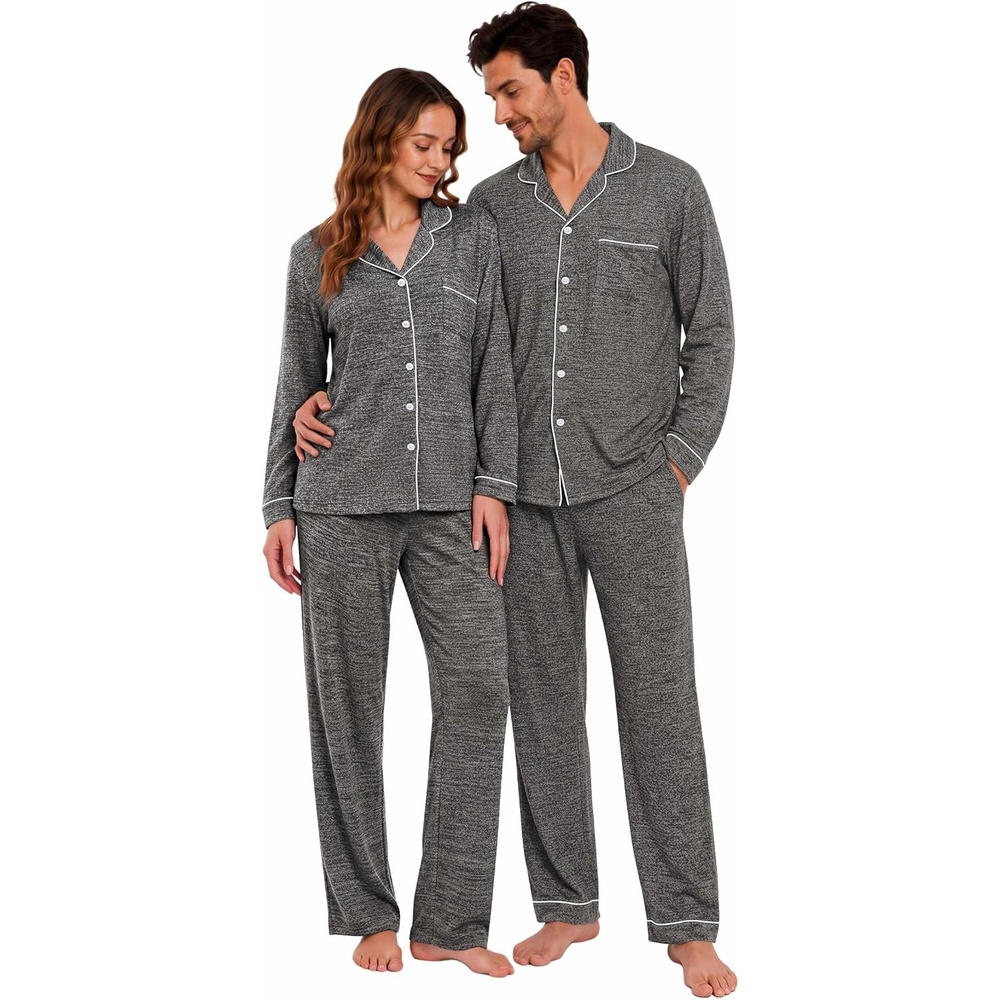 image:imageEkouaer Matching Pajamas for Couples Long Sleeve Pjs Set Cozy LoungewearGrey