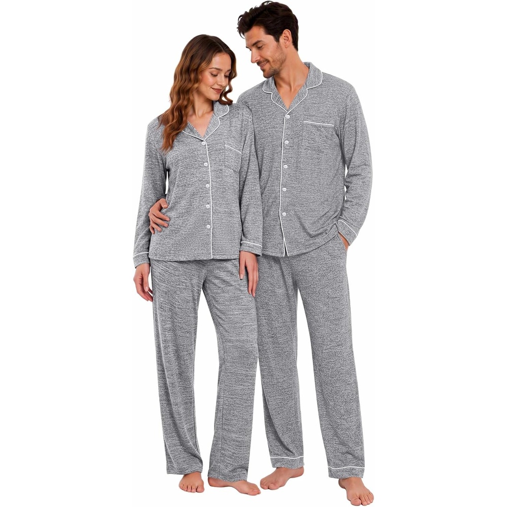 image:imageEkouaer Matching Pajamas for Couples Long Sleeve Pjs Set Cozy LoungewearLight Grey