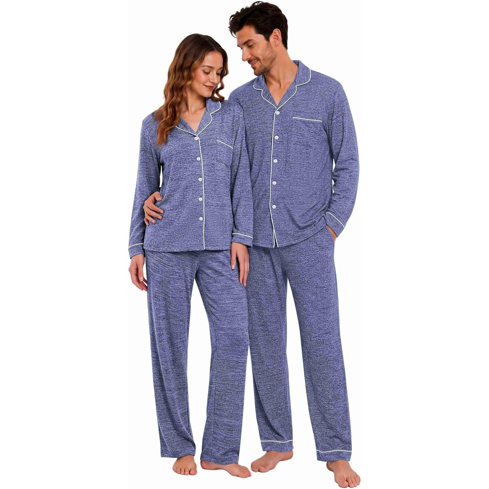 image:imageEkouaer Matching Pajamas for Couples Long Sleeve Pjs Set Cozy LoungewearNavy
