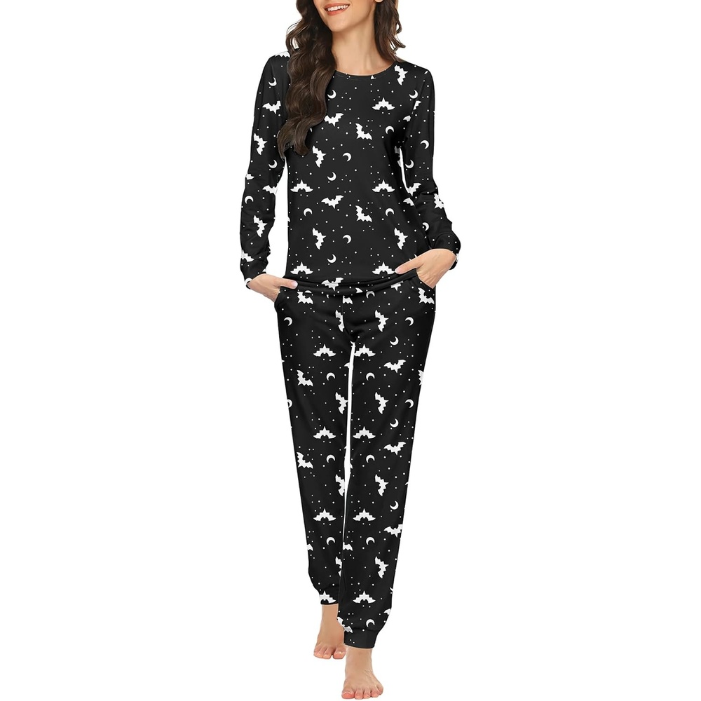 image:imageEkouaer Womens Jogger Pajama Sets Long Sleeve Sleepwear Lounge Sets XSXXLBlack Halloween