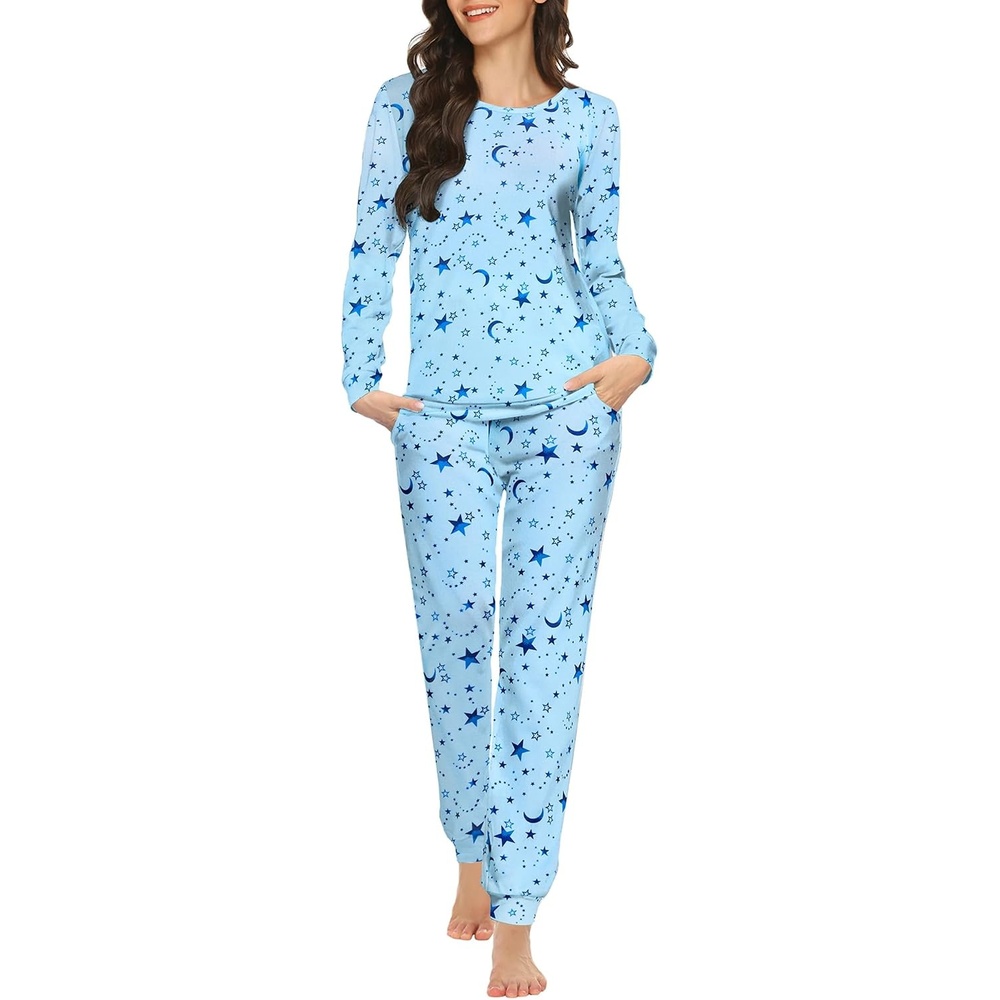image:imageEkouaer Womens Jogger Pajama Sets Long Sleeve Sleepwear Lounge Sets XSXXLBlue Star