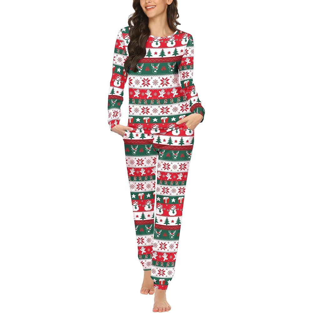 image:imageEkouaer Womens Jogger Pajama Sets Long Sleeve Sleepwear Lounge Sets XSXXLChristmas Fair Isle Print