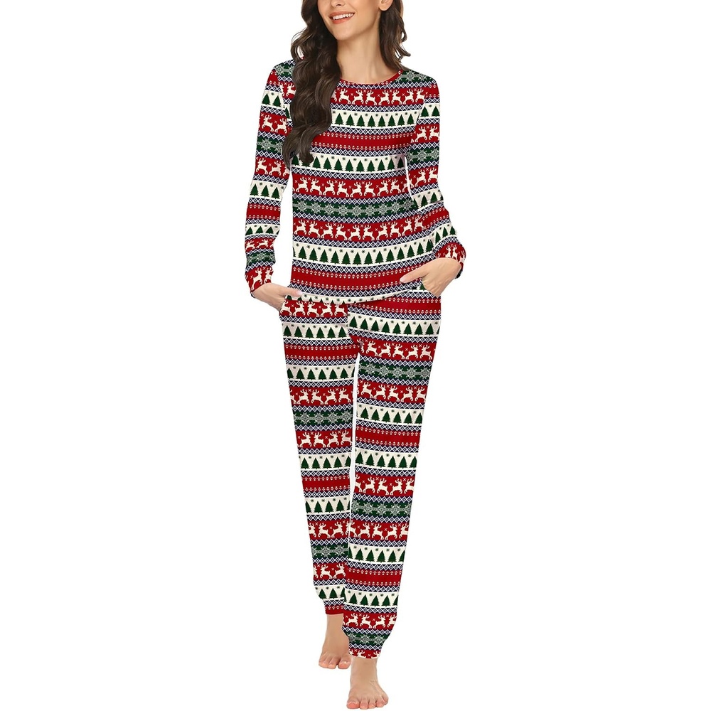 image:imageEkouaer Womens Jogger Pajama Sets Long Sleeve Sleepwear Lounge Sets XSXXLChristmas Red Green Print