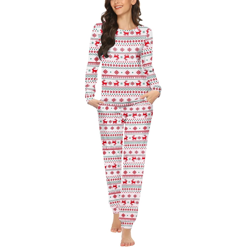 image:imageEkouaer Womens Jogger Pajama Sets Long Sleeve Sleepwear Lounge Sets XSXXLChristmas Red and White