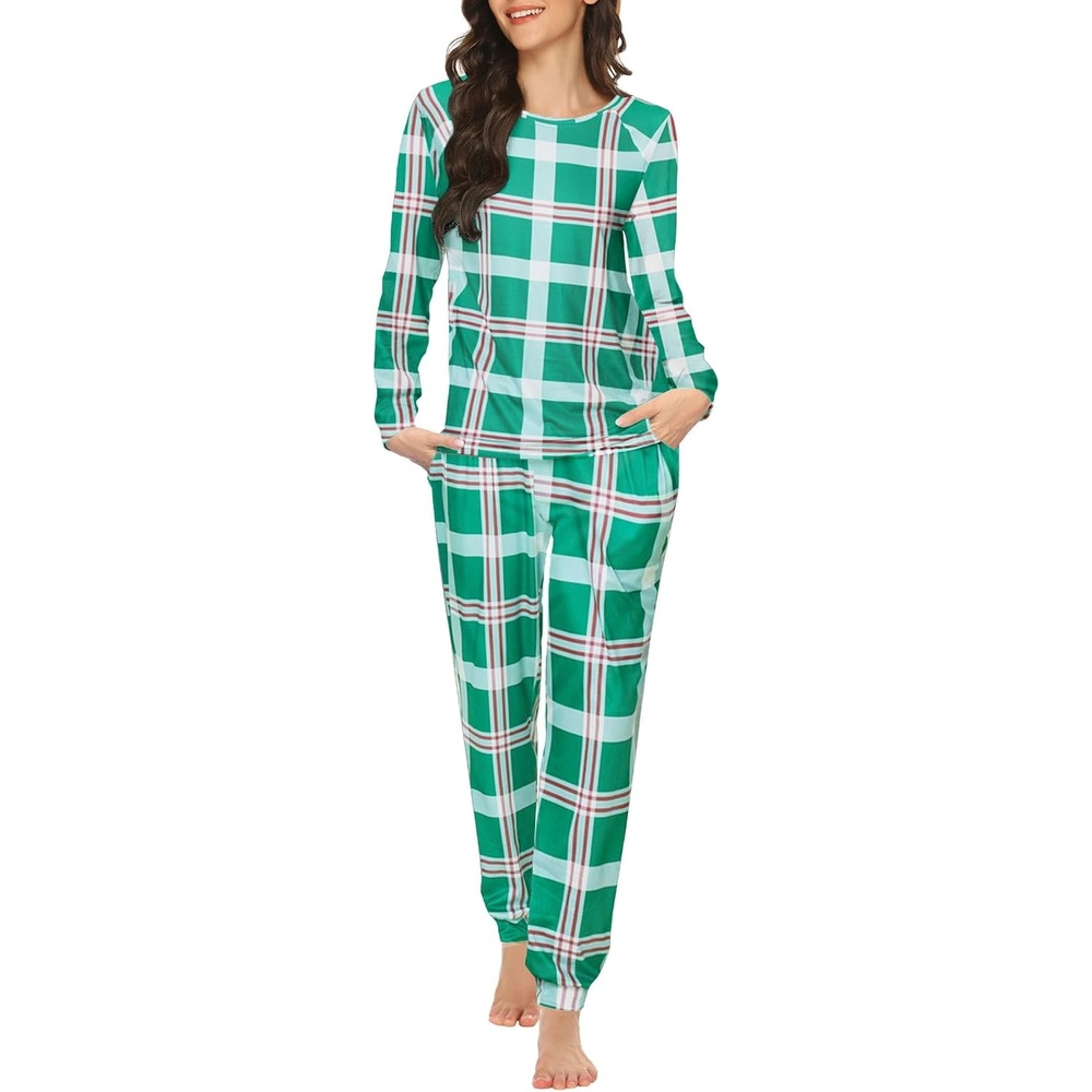 image:imageEkouaer Womens Jogger Pajama Sets Long Sleeve Sleepwear Lounge Sets XSXXLGreen Plaid