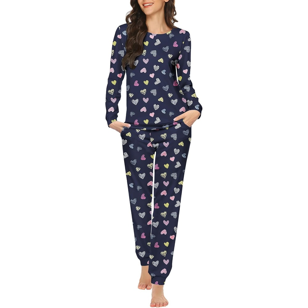 image:imageEkouaer Womens Jogger Pajama Sets Long Sleeve Sleepwear Lounge Sets XSXXLNavy Heart