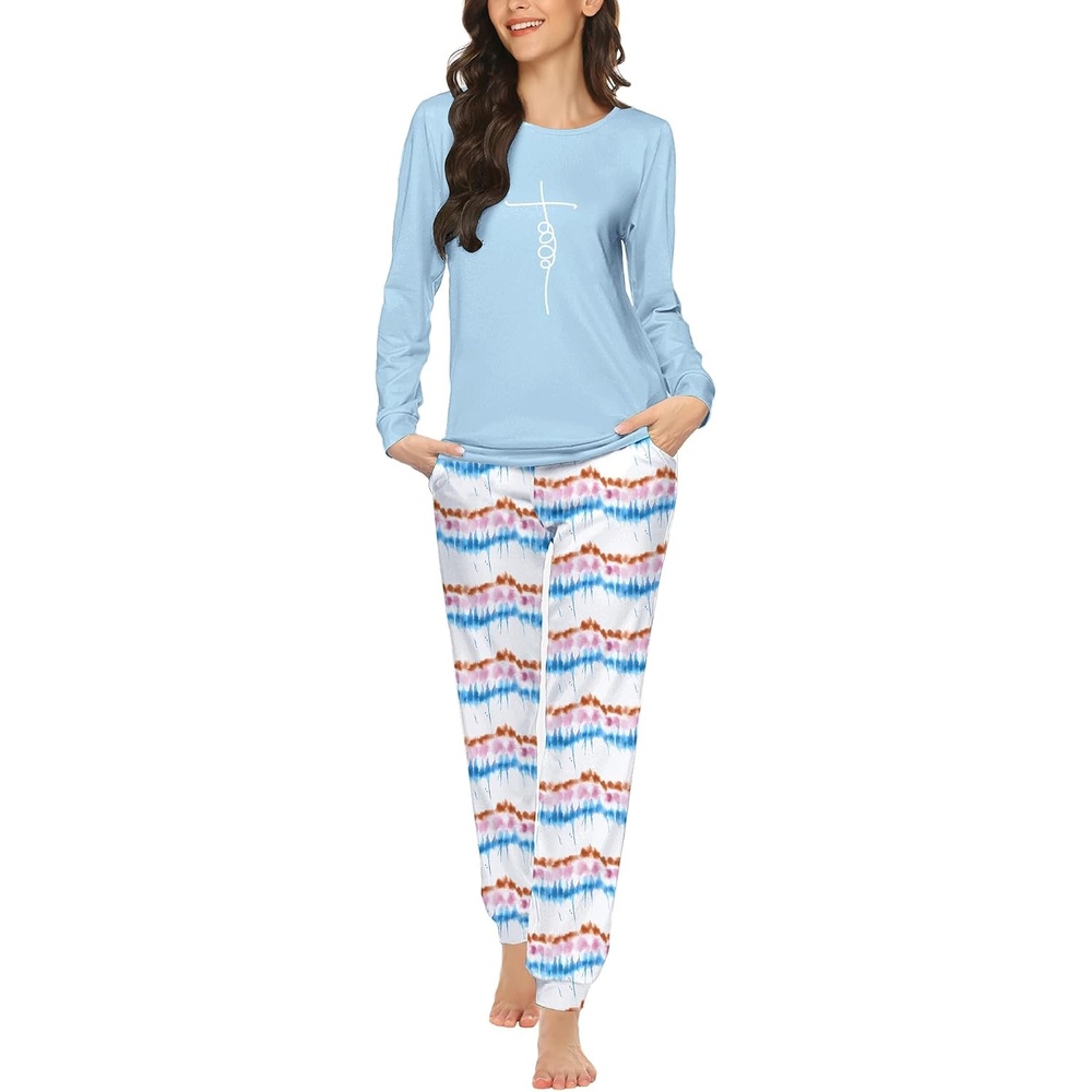 image:imageEkouaer Womens Jogger Pajama Sets Long Sleeve Sleepwear Lounge Sets XSXXLOmbre Blue