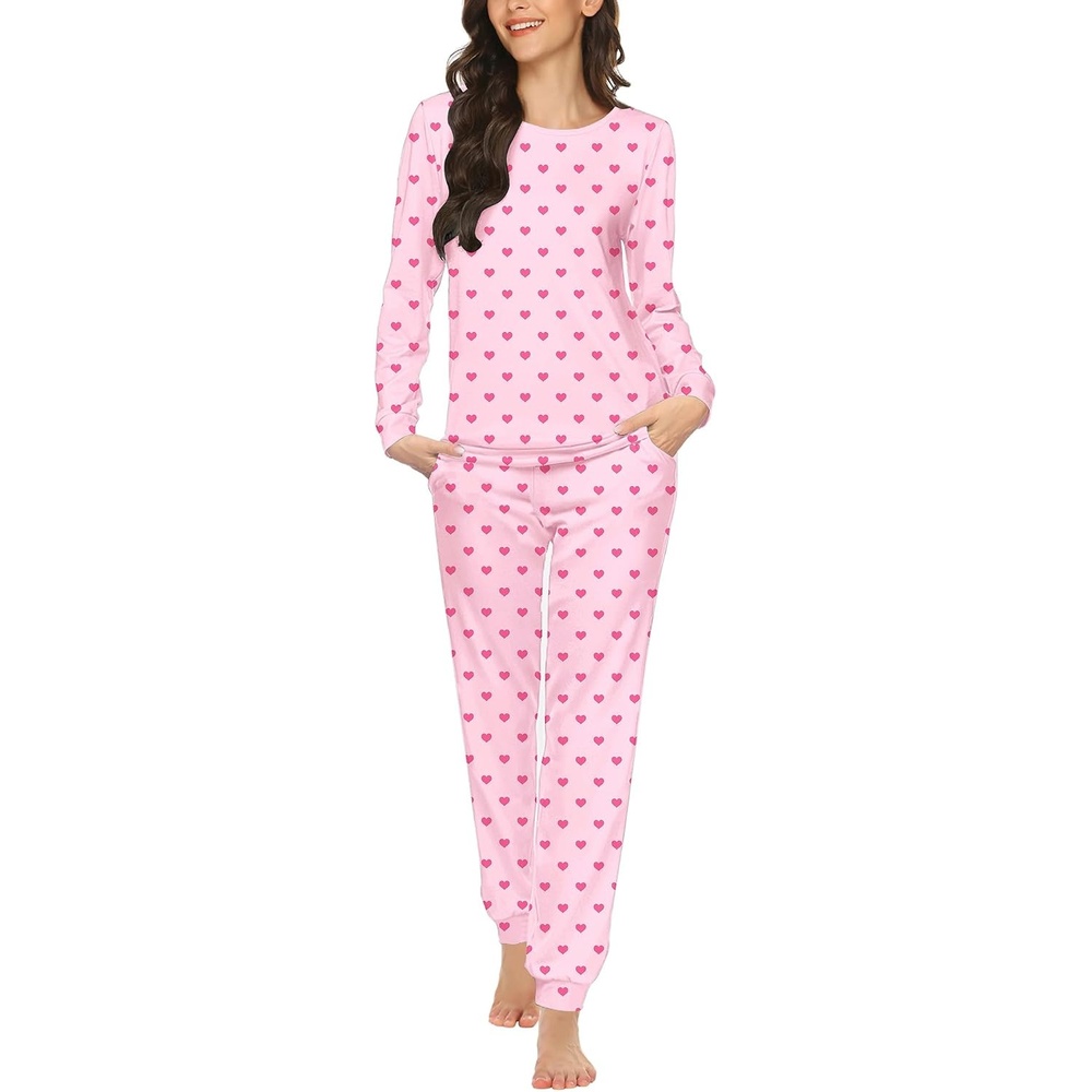 image:imageEkouaer Womens Jogger Pajama Sets Long Sleeve Sleepwear Lounge Sets XSXXLPink Heart