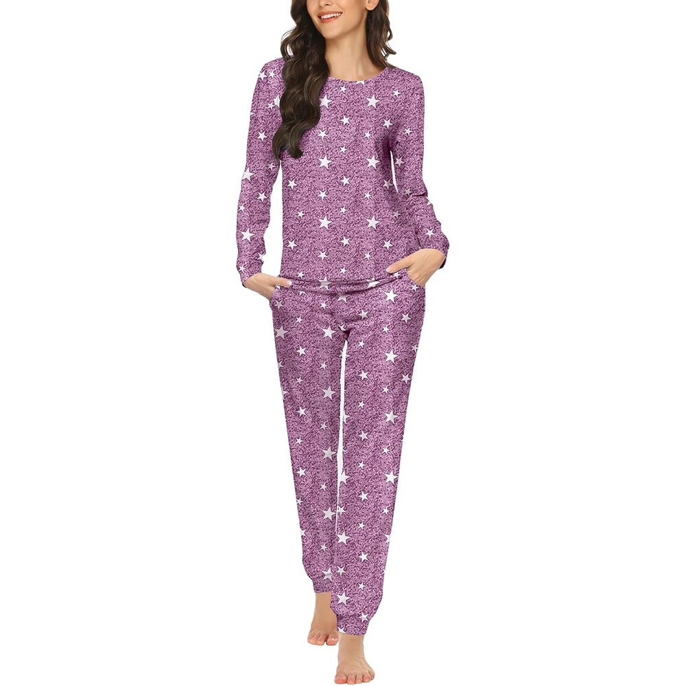 image:imageEkouaer Womens Jogger Pajama Sets Long Sleeve Sleepwear Lounge Sets XSXXLPurple Star