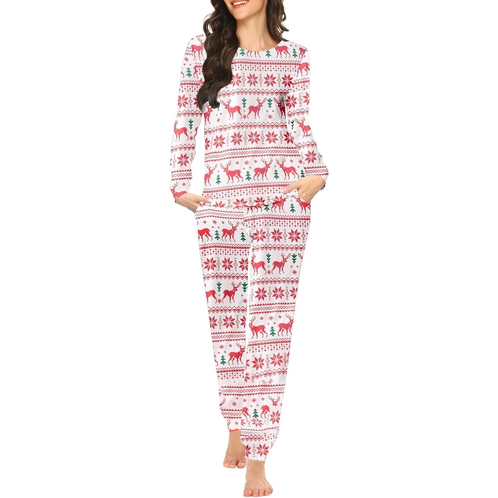 image:imageEkouaer Womens Jogger Pajama Sets Long Sleeve Sleepwear Lounge Sets XSXXLRed Elk Chrismas