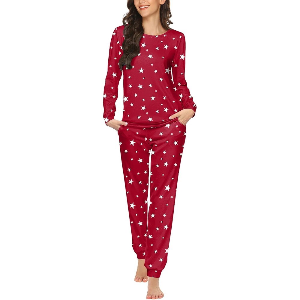 image:imageEkouaer Womens Jogger Pajama Sets Long Sleeve Sleepwear Lounge Sets XSXXLRed Star