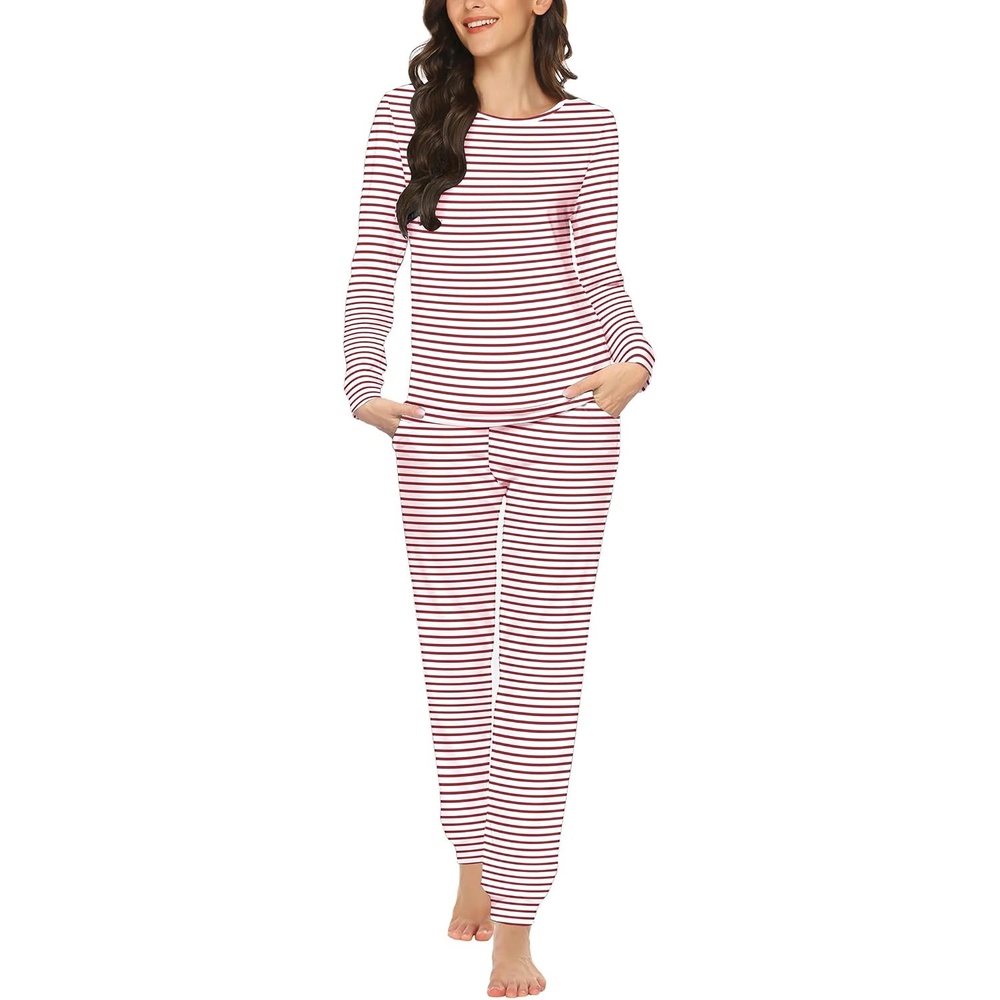 image:imageEkouaer Womens Jogger Pajama Sets Long Sleeve Sleepwear Lounge Sets XSXXLRed Stripes