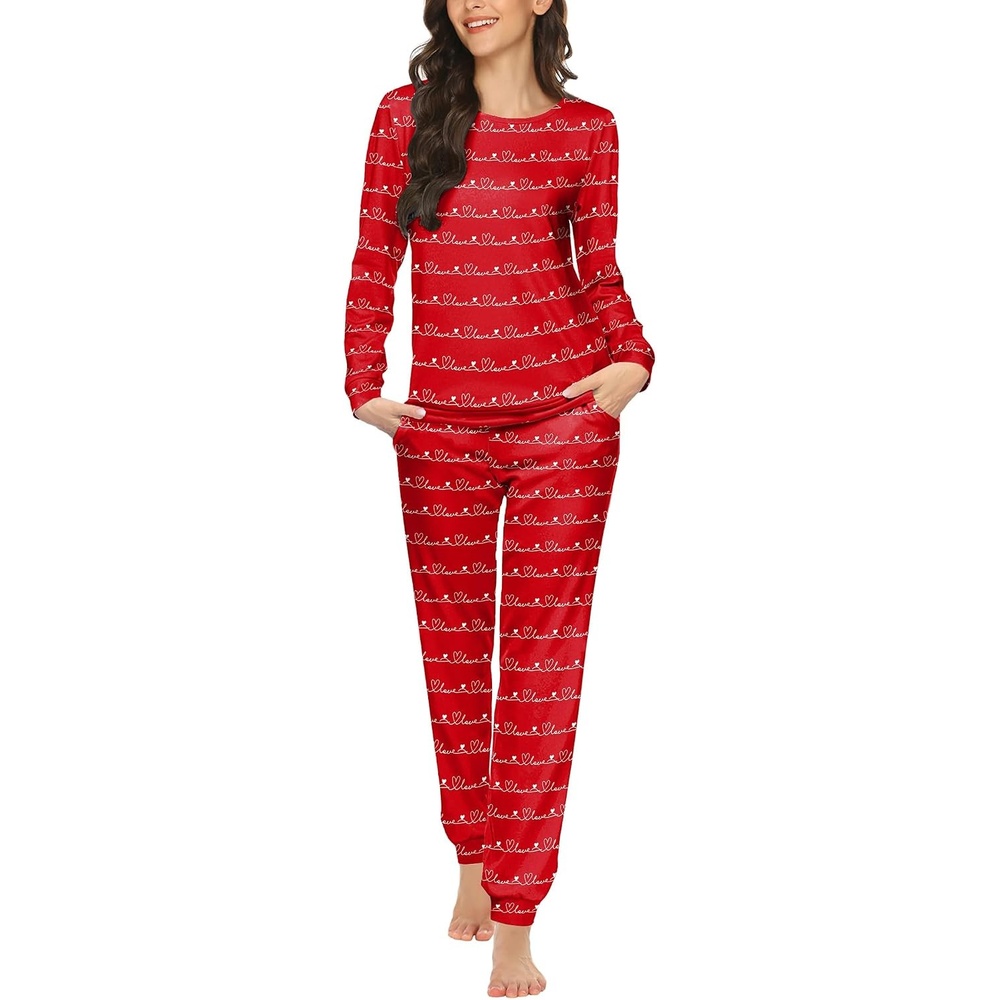 image:imageEkouaer Womens Jogger Pajama Sets Long Sleeve Sleepwear Lounge Sets XSXXLValentine Red Love Print