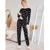 Ekouaer Womens Jogger Pajama Sets Long Sleeve Sleepwear Lounge Sets XS-XXL(Black Planet)