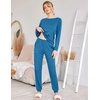 Ekouaer Womens Jogger Pajama Sets Long Sleeve Sleepwear Lounge Sets XS-XXL(Blue Green)