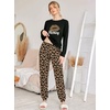 Ekouaer Womens Jogger Pajama Sets Long Sleeve Sleepwear Lounge Sets XS-XXL(Leopard Lip Print)