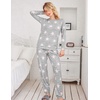 Ekouaer Womens Jogger Pajama Sets Long Sleeve Sleepwear Lounge Sets XS-XXL(Light Grey Pink Star)