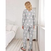 Ekouaer Womens Jogger Pajama Sets Long Sleeve Sleepwear Lounge Sets XS-XXL(Light Grey Pink Star)