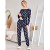 Ekouaer Womens Jogger Pajama Sets Long Sleeve Sleepwear Lounge Sets XS-XXL(Navy Heart)