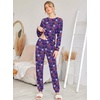 Ekouaer Womens Jogger Pajama Sets Long Sleeve Sleepwear Lounge Sets XS-XXL(Purple Halloween Print)