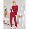 Ekouaer Womens Jogger Pajama Sets Long Sleeve Sleepwear Lounge Sets XS-XXL(Wine Red)