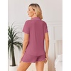 Ekouaer Womens Pajama Sets Bamboo Viscose Button Up Pjs 2 Piece Lounge Set(Dark Pink)