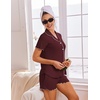 Ekouaer Womens Pajama Sets Bamboo Viscose Button Up Pjs 2 Piece Lounge Set(Dark Red)