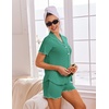 Ekouaer Womens Pajama Sets Bamboo Viscose Button Up Pjs 2 Piece Lounge Set(Green)