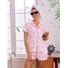Ekouaer Womens Pajama Sets Bamboo Viscose Button Up Pjs 2 Piece Lounge Set(Pink Cherry)