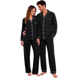 Ekouaer Matching Pajamas for Couples Long Sleeve Pjs Set Cozy Loungewear(Black)