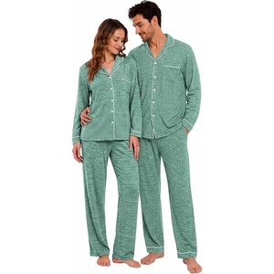 Ekouaer Matching Pajamas for Couples Long Sleeve Pjs Set Cozy Loungewear(Green)