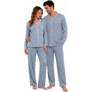Ekouaer Matching Pajamas for Couples Long Sleeve Pjs Set Cozy Loungewear(Light Blue)